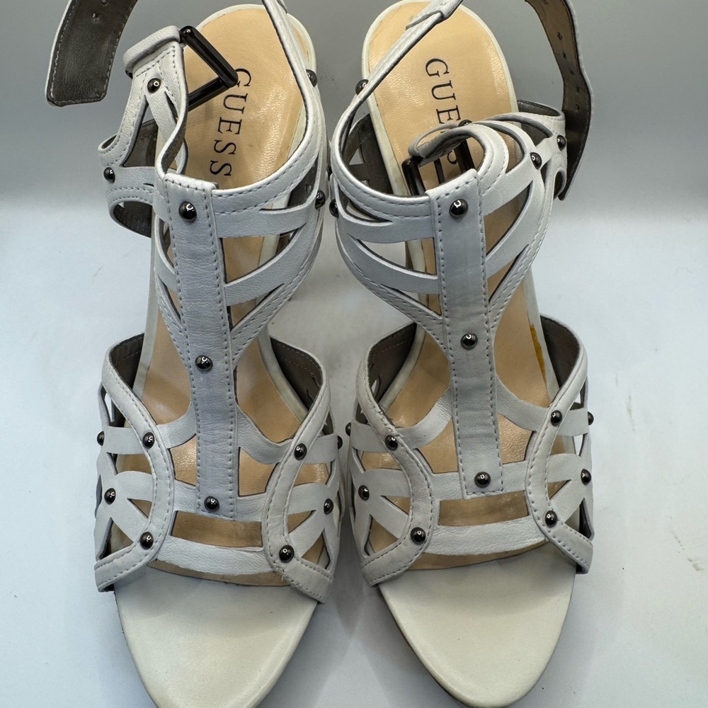 Guess White Strappy Sandals with Medium Heel